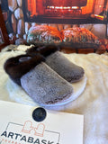 Slipper Jeanne-Mance pointure 9 femme – Sherling italien & cuir recyclé, pièce unique faite à la main au Québec