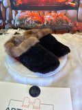 Slipper Pauline pointure 9 femme – Sherling italien & cuir recyclé, pièce unique faite à la main au Québec