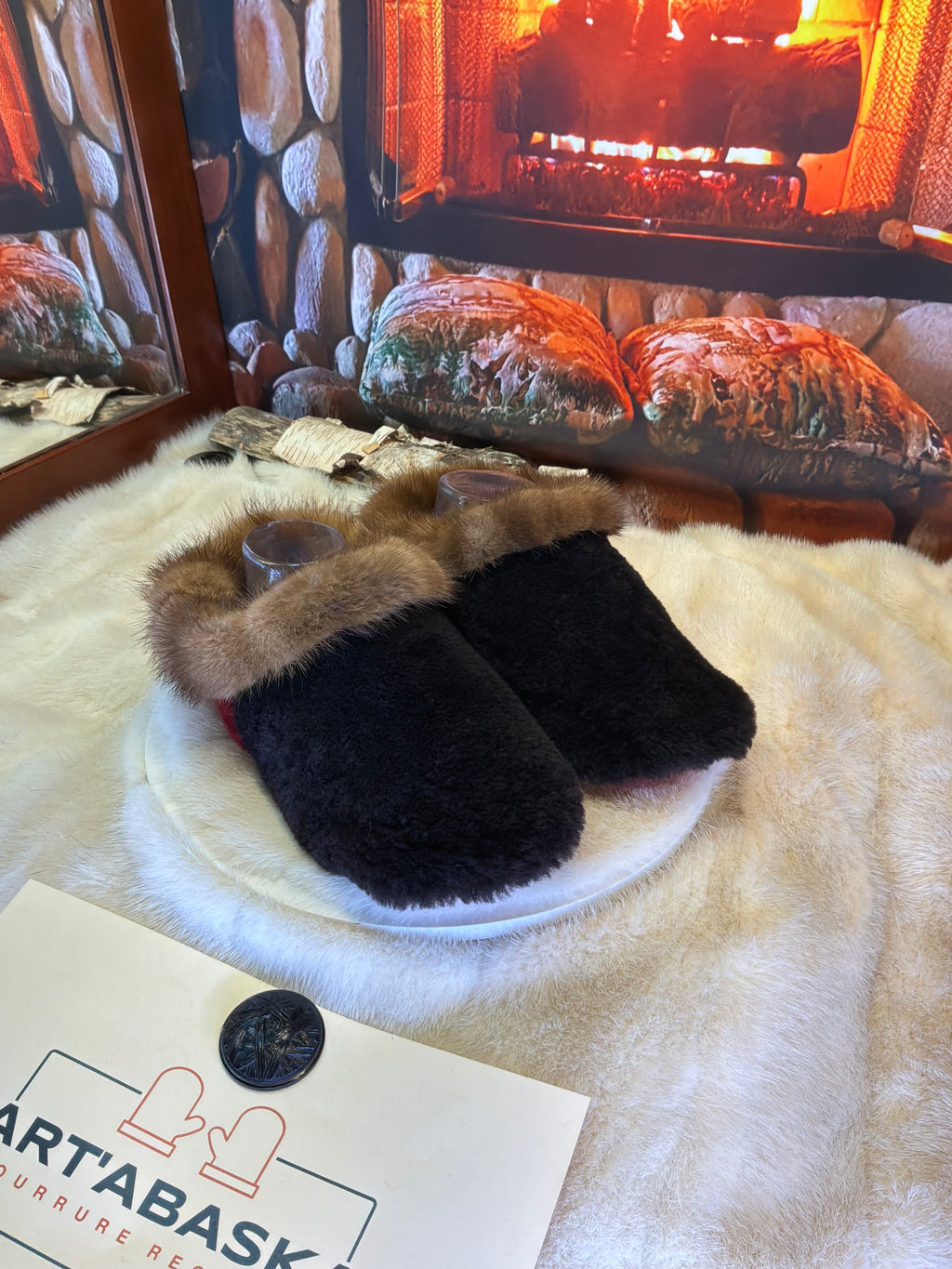 Slipper Pauline pointure 9 femme – Sherling italien & cuir recyclé, pièce unique faite à la main au Québec