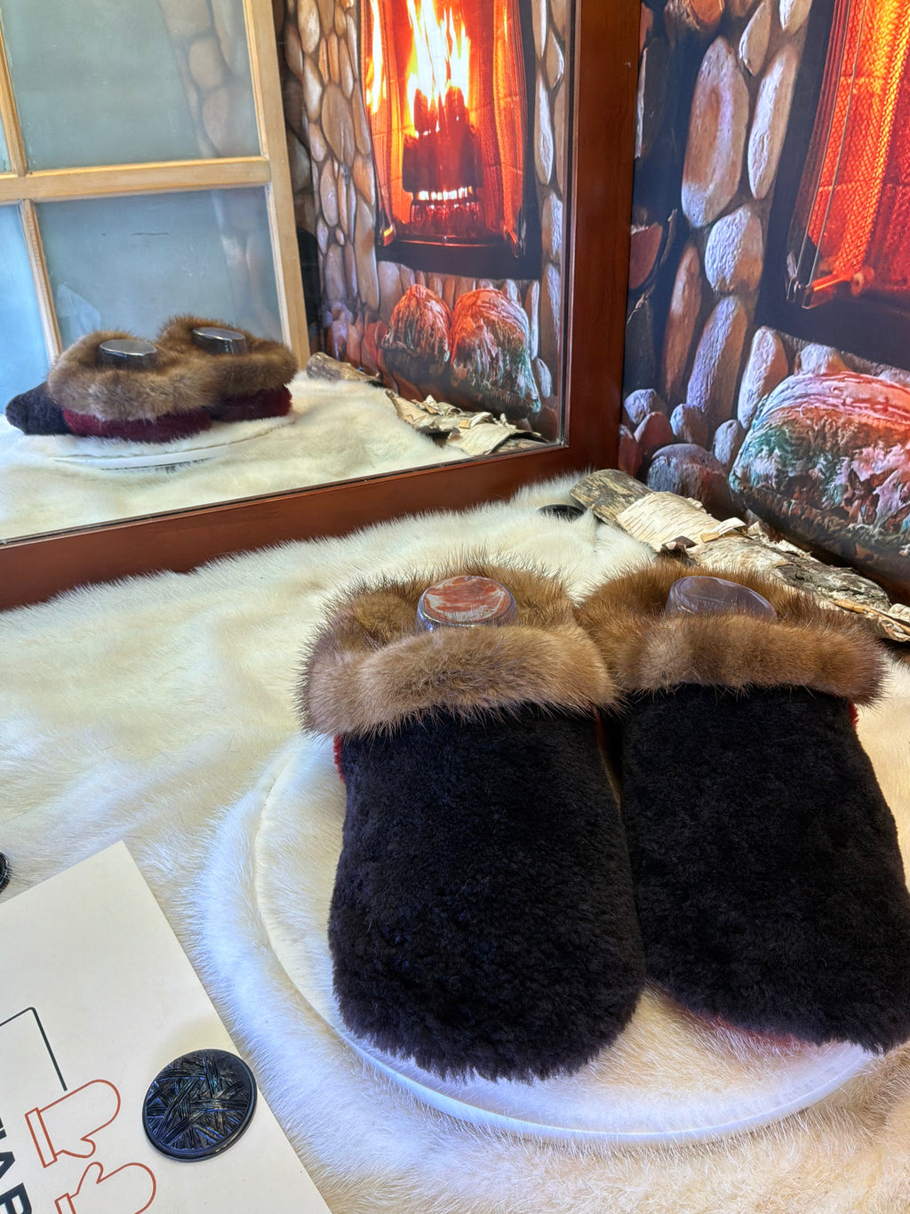 Slipper Pauline pointure 9 femme – Sherling italien & cuir recyclé, pièce unique faite à la main au Québec