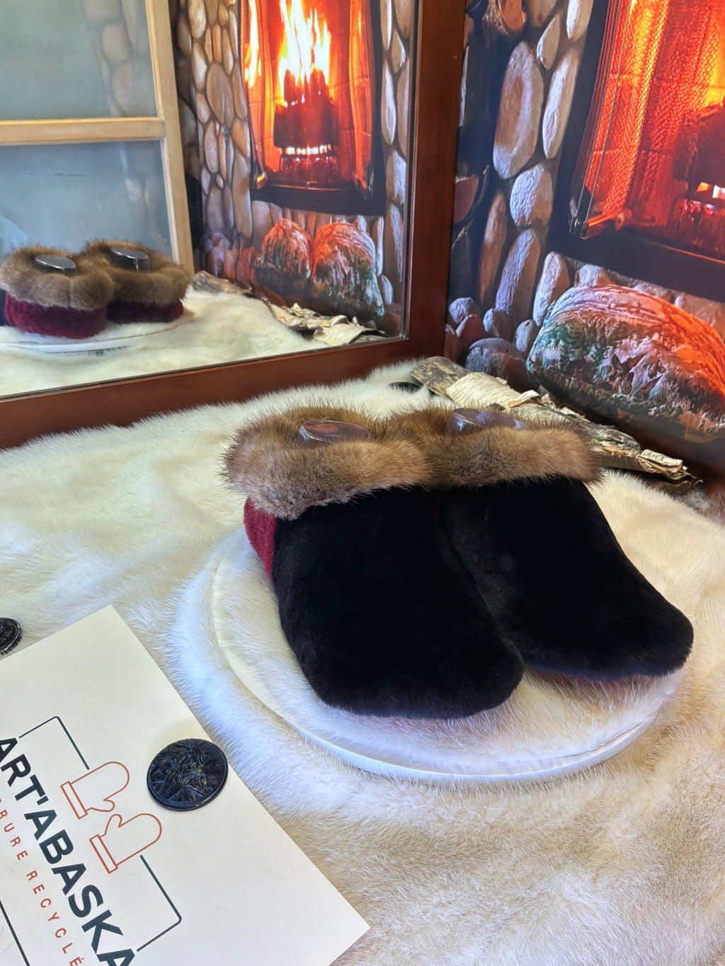Slipper Julienne pointure 9 femme – Sherling italien & cuir recyclé, pièce unique faite à la main au Québec