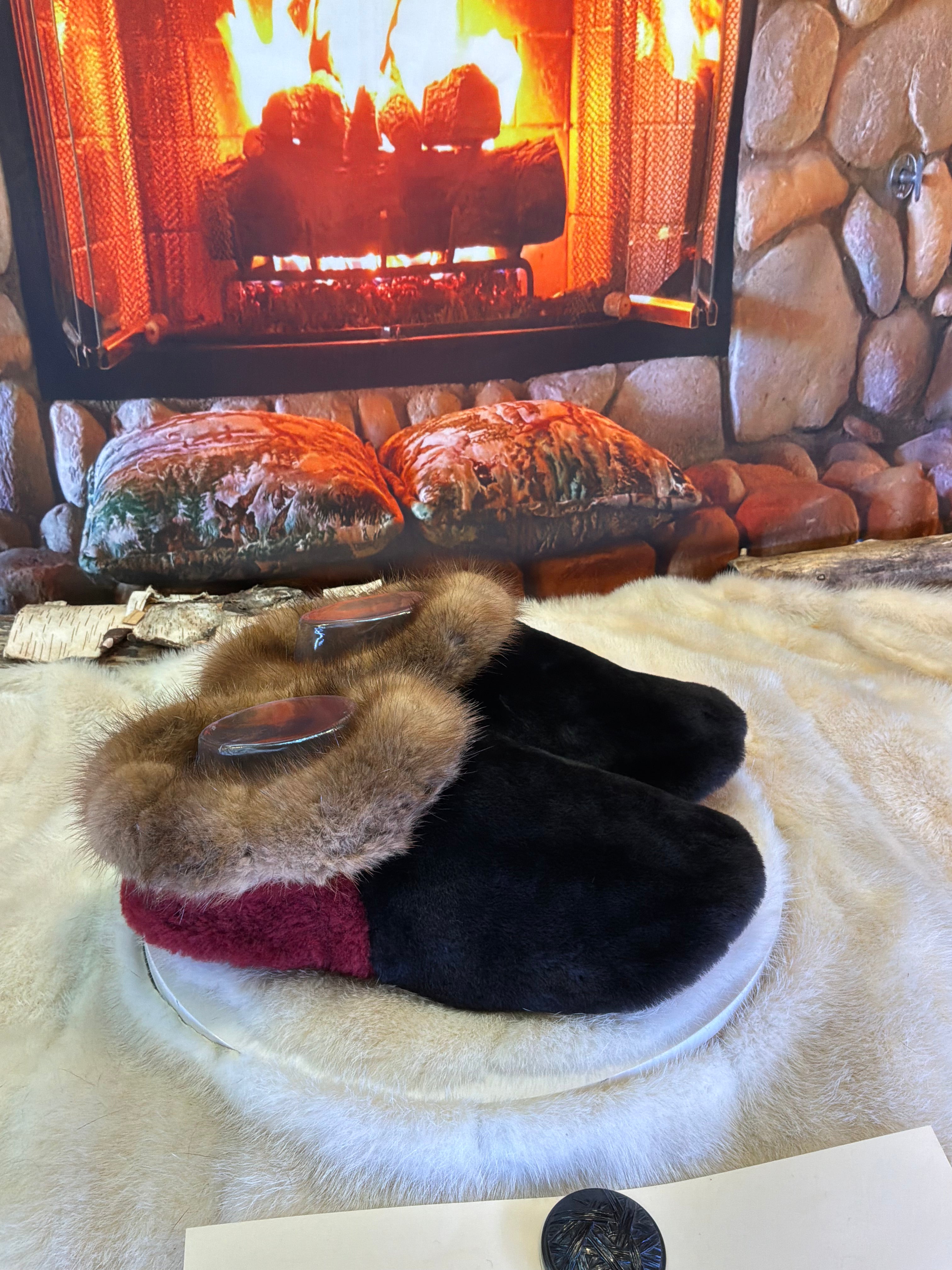 Slipper Julienne pointure 9 femme – Sherling italien & cuir recyclé, pièce unique faite à la main au Québec