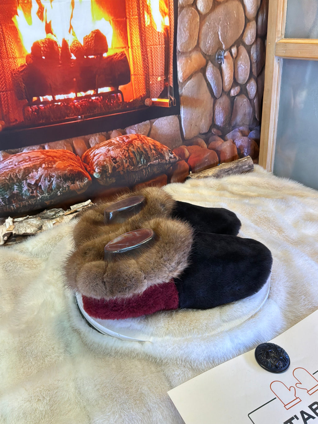 Slipper Julienne pointure 9 femme – Sherling italien & cuir recyclé, pièce unique faite à la main au Québec