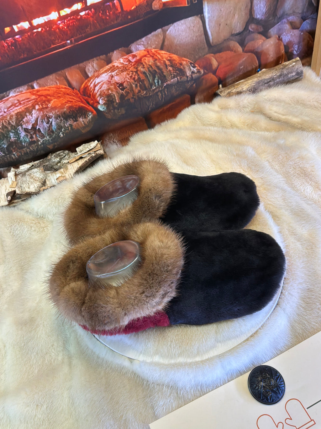 Slipper Julienne pointure 9 femme – Sherling italien & cuir recyclé, pièce unique faite à la main au Québec