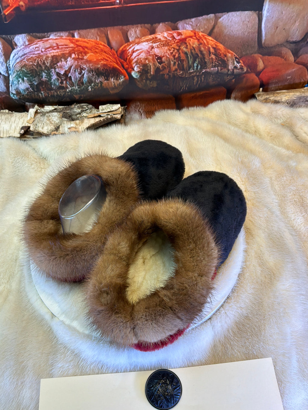 Slipper Julienne pointure 9 femme – Sherling italien & cuir recyclé, pièce unique faite à la main au Québec