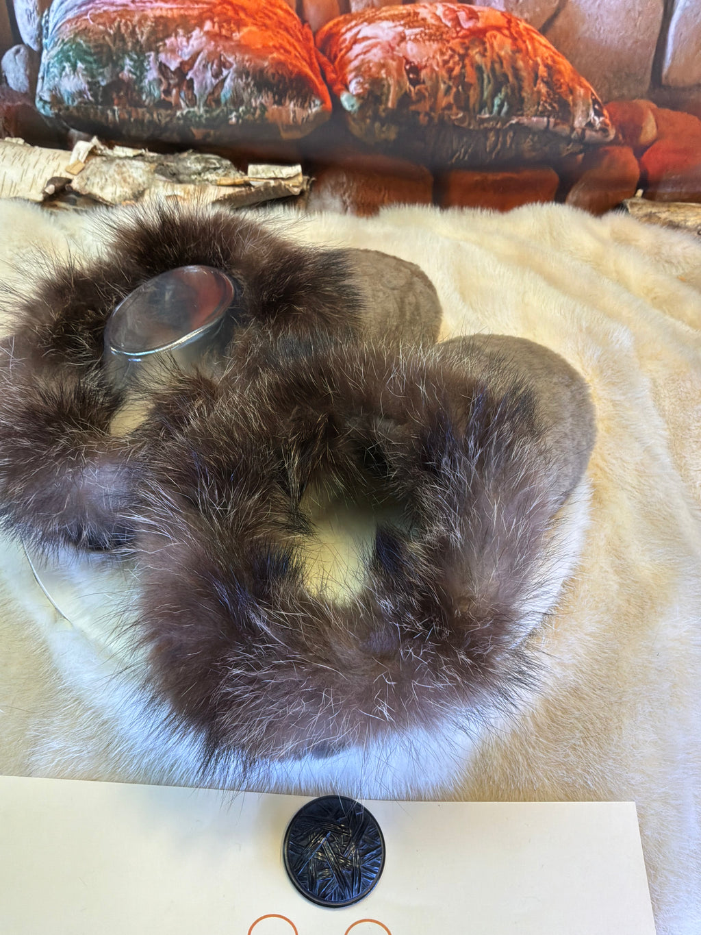 Slipper Jeannette pointure 9 femme – Sherling italien & cuir recyclé, pièce unique faite à la main au Québec