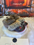 Slipper Diane pointure 9 Homme / 11 femme  – Sherling italien & cuir recyclé, pièce unique faite à la main au Québec édition spéciale