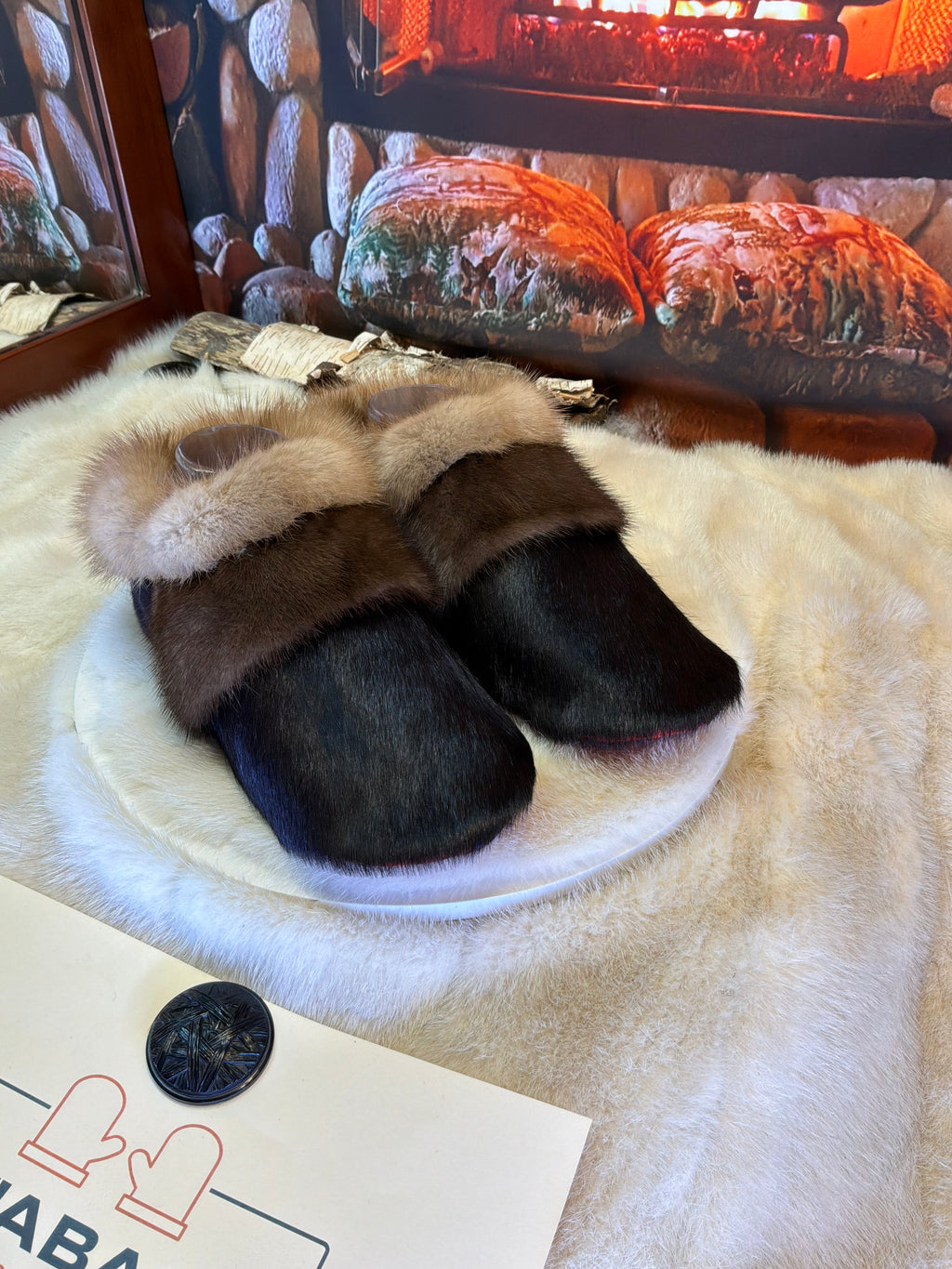 Slipper Jocelyne pointure 8 femme – Sherling italien & cuir recyclé, pièce unique faite à la main au Québec