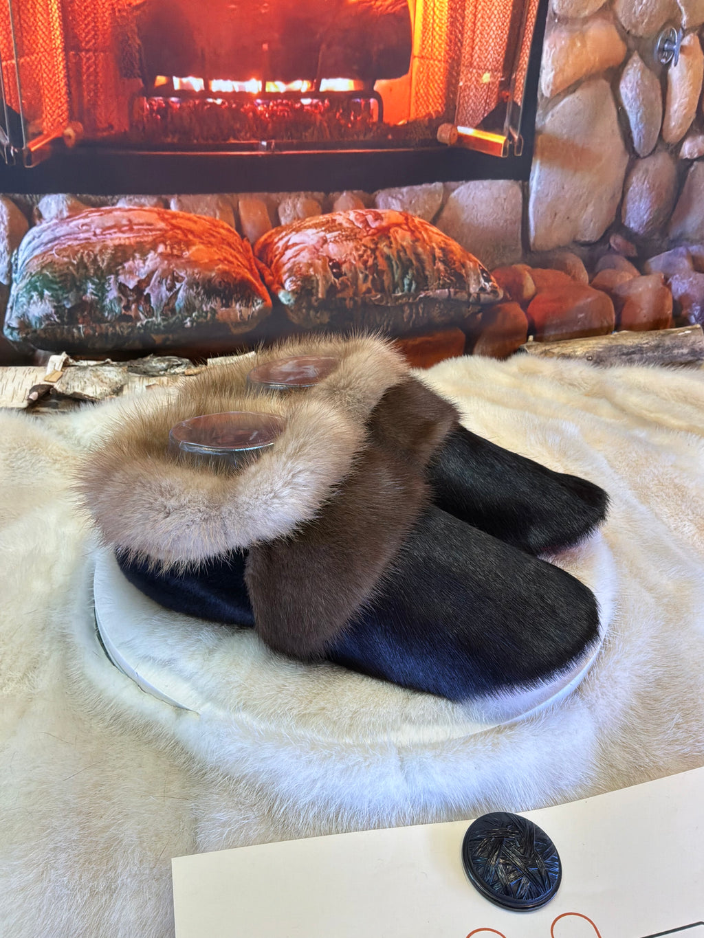 Slipper Jocelyne pointure 8 femme – Sherling italien & cuir recyclé, pièce unique faite à la main au Québec