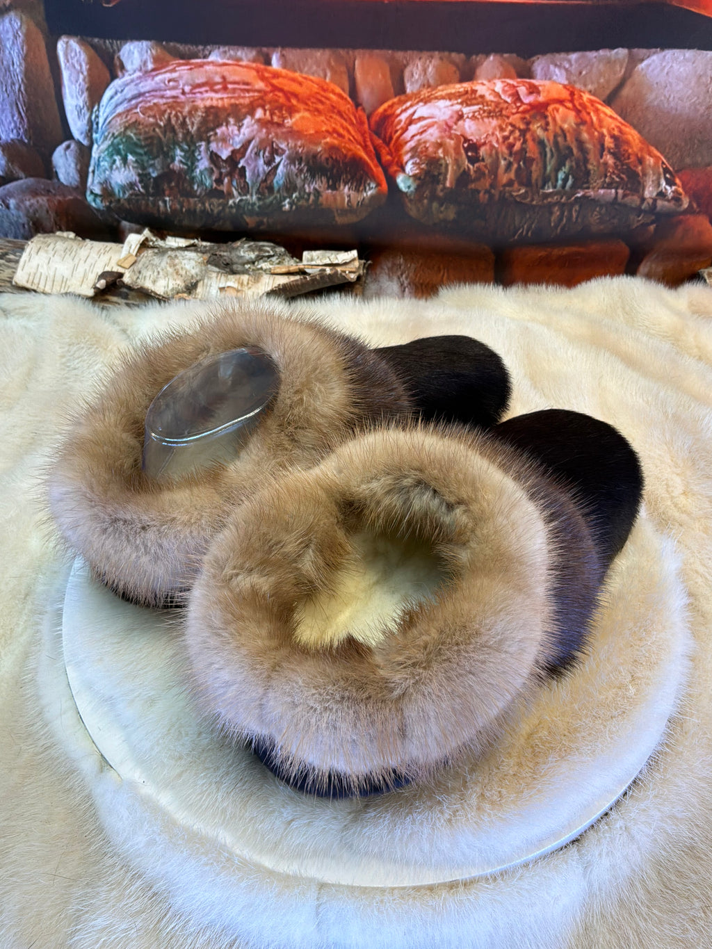 Slipper Jocelyne pointure 8 femme – Sherling italien & cuir recyclé, pièce unique faite à la main au Québec