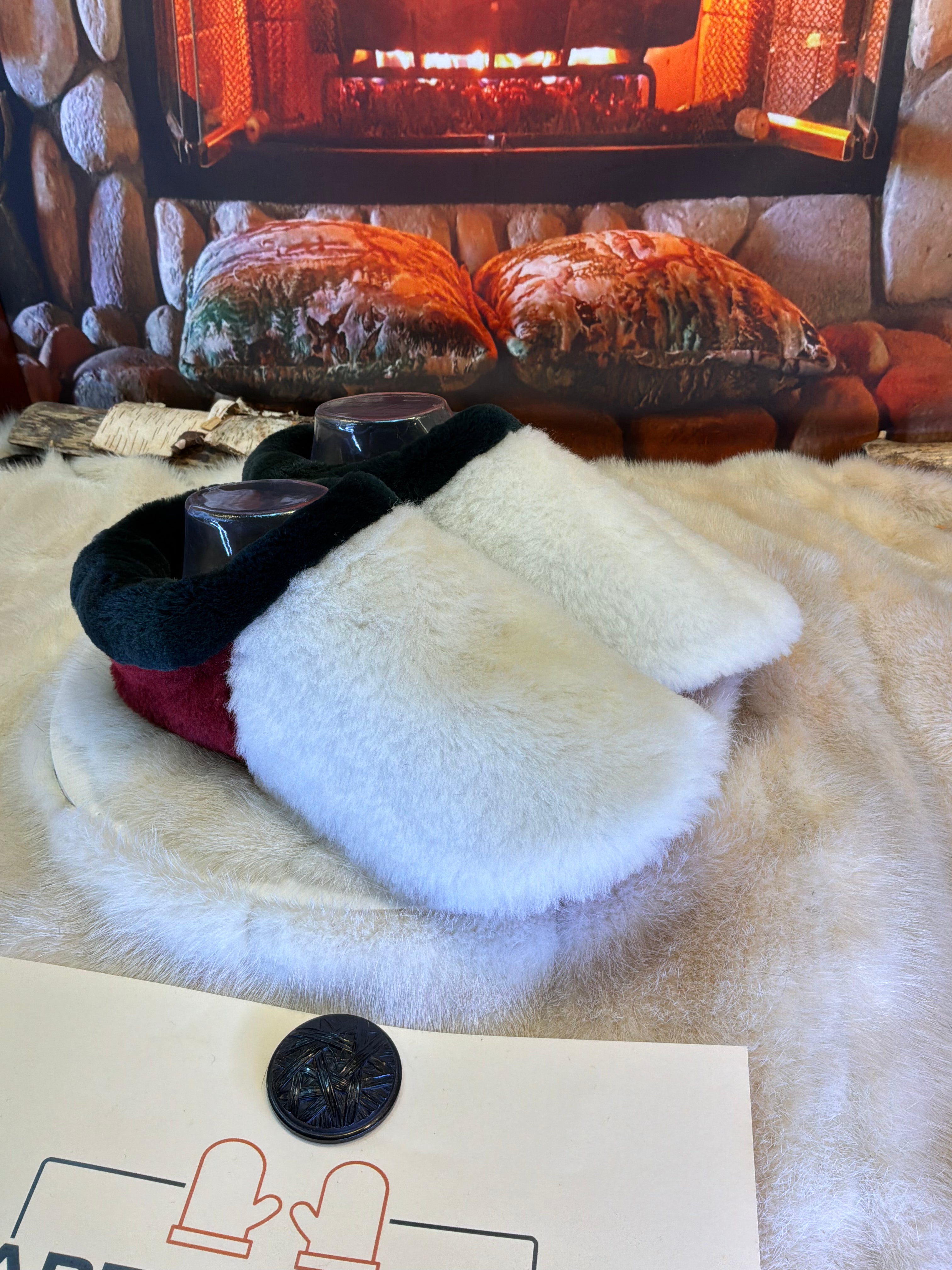 Slipper Jacqueline pointure 9 femme – Sherling italien & cuir recyclé, pièce unique faite à la main au Québec