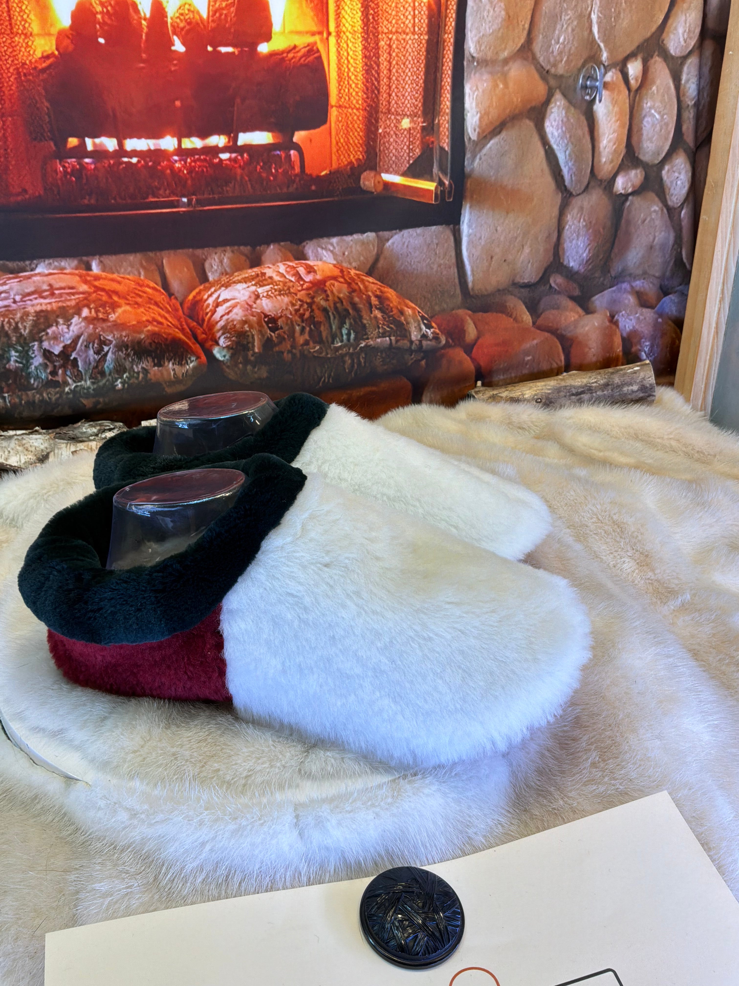Slipper Jacqueline pointure 9 femme – Sherling italien & cuir recyclé, pièce unique faite à la main au Québec