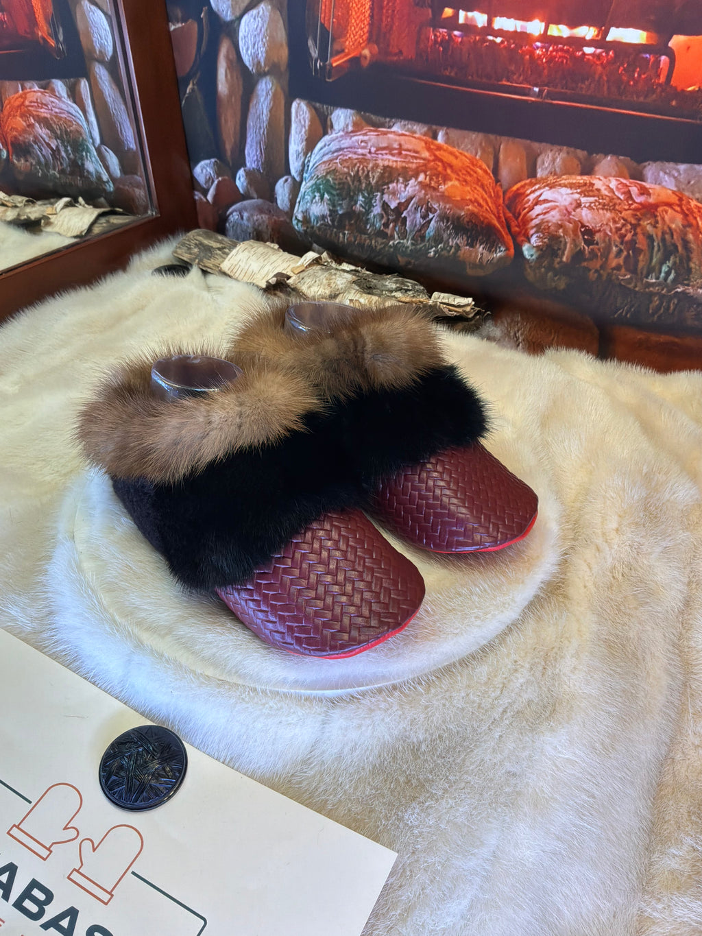 Slipper Diane pointure 7 femme – Sherling italien & cuir recyclé, pièce unique faite à la main au Québec