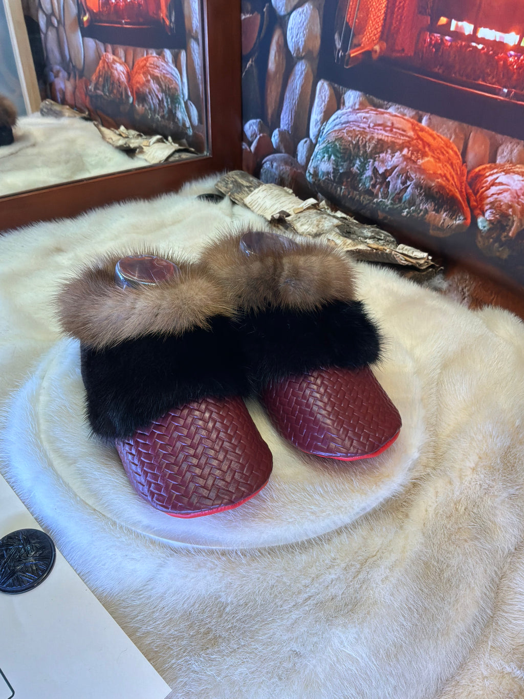 Slipper Diane pointure 7 femme – Sherling italien & cuir recyclé, pièce unique faite à la main au Québec