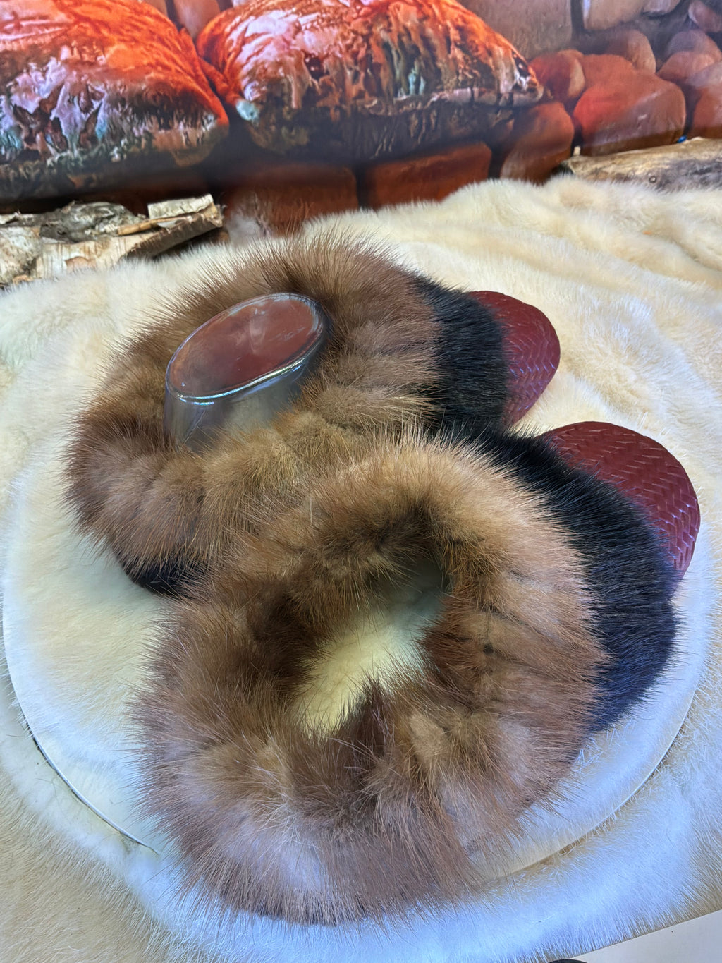 Slipper Diane pointure 7 femme – Sherling italien & cuir recyclé, pièce unique faite à la main au Québec