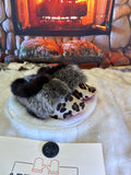 Slipper Jeanne-D’Arc pointure 7 femme – Sherling italien & cuir recyclé, pièce unique faite à la main au Québec