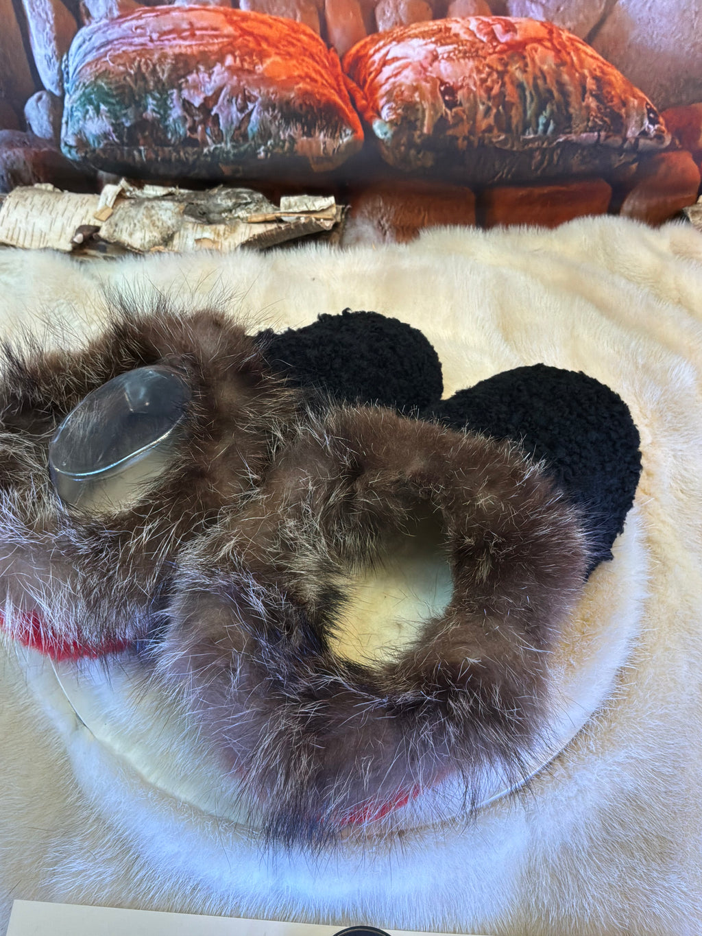 Slipper Simone pointure 9 femme – Sherling italien & cuir recyclé, pièce unique faite à la main au Québec
