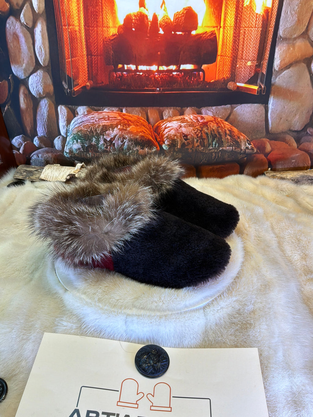 Slipper Jeanette pointure 9 femme – Sherling italien & cuir recyclé, pièce unique faite à la main au Québec