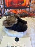Slipper Sylvestre pointure 9 femme – Sherling italien & cuir recyclé, pièce unique faite à la main au Québec