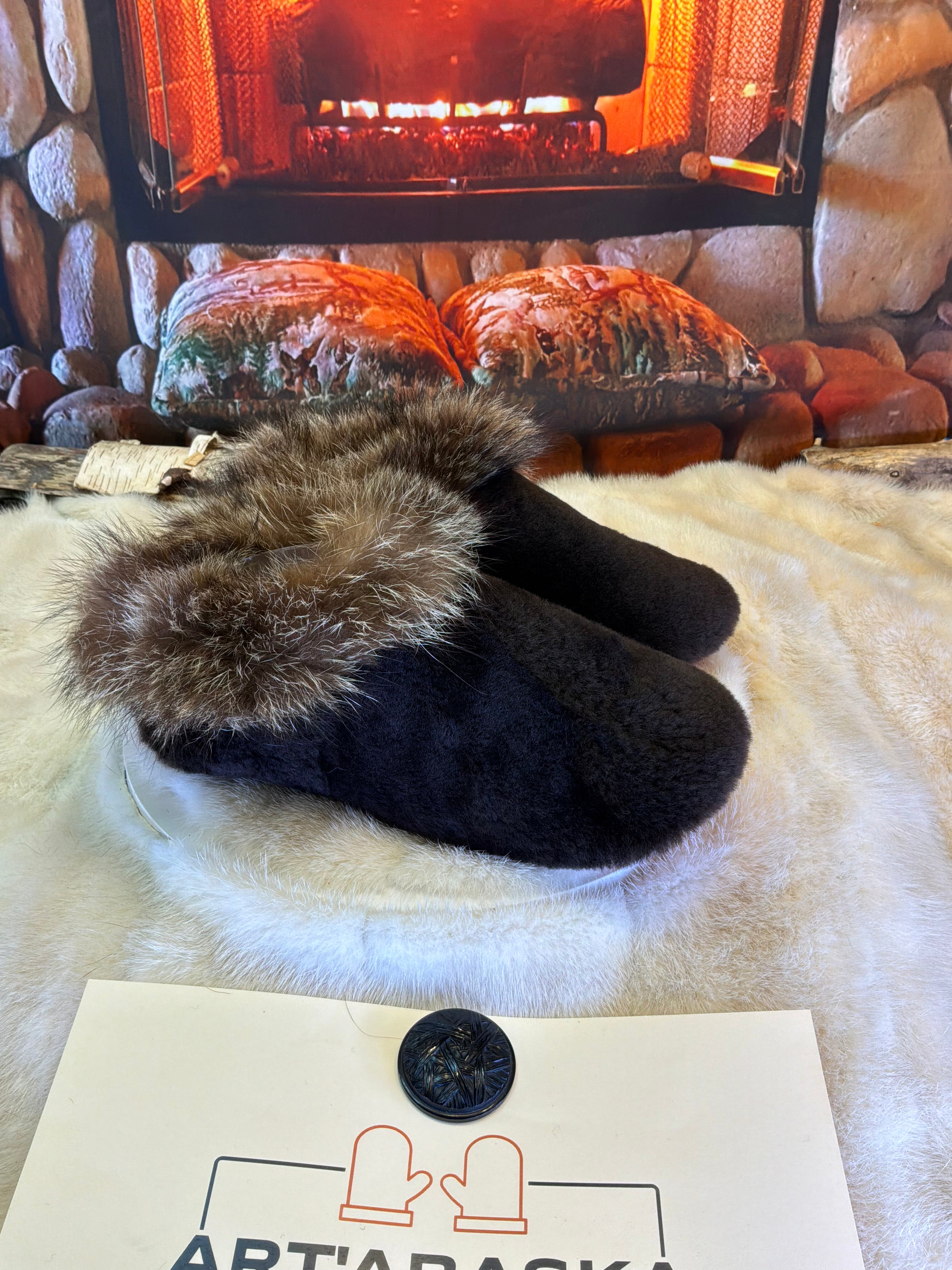 Slipper Sylvestre pointure 9 femme – Sherling italien & cuir recyclé, pièce unique faite à la main au Québec