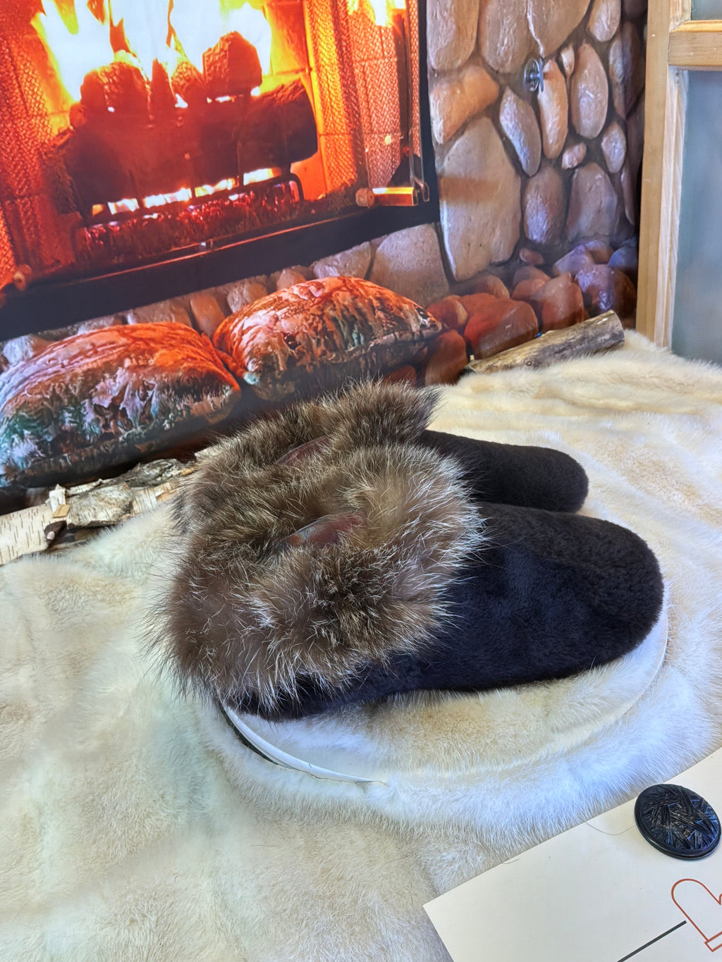Slipper Sylvestre pointure 9 femme – Sherling italien & cuir recyclé, pièce unique faite à la main au Québec