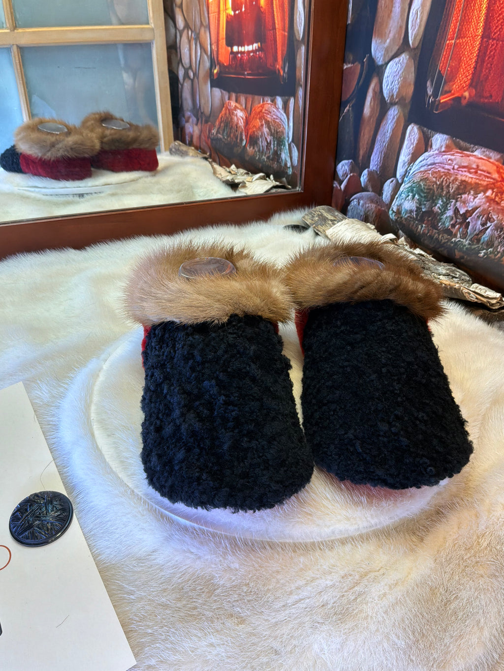 Slipper Lina pointure 9 femme – Sherling italien & cuir recyclé, pièce unique faite à la main au Québec