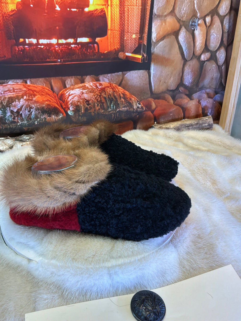 Slipper Lina pointure 9 femme – Sherling italien & cuir recyclé, pièce unique faite à la main au Québec