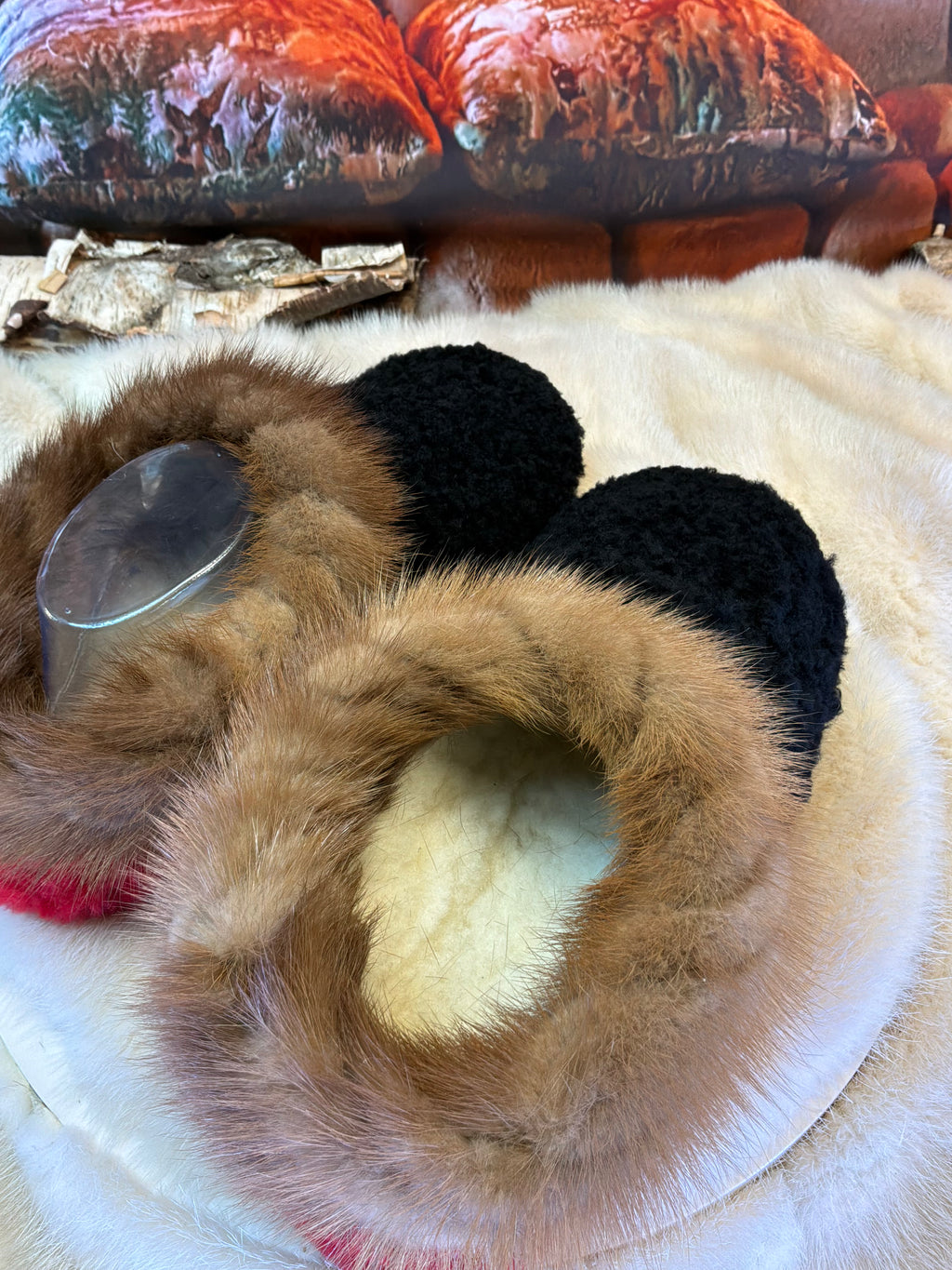 Slipper Lina pointure 9 femme – Sherling italien & cuir recyclé, pièce unique faite à la main au Québec