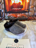 Slipper Denise pointure 9 femme – Sherling italien & cuir recyclé, pièce unique faite à la main au Québec