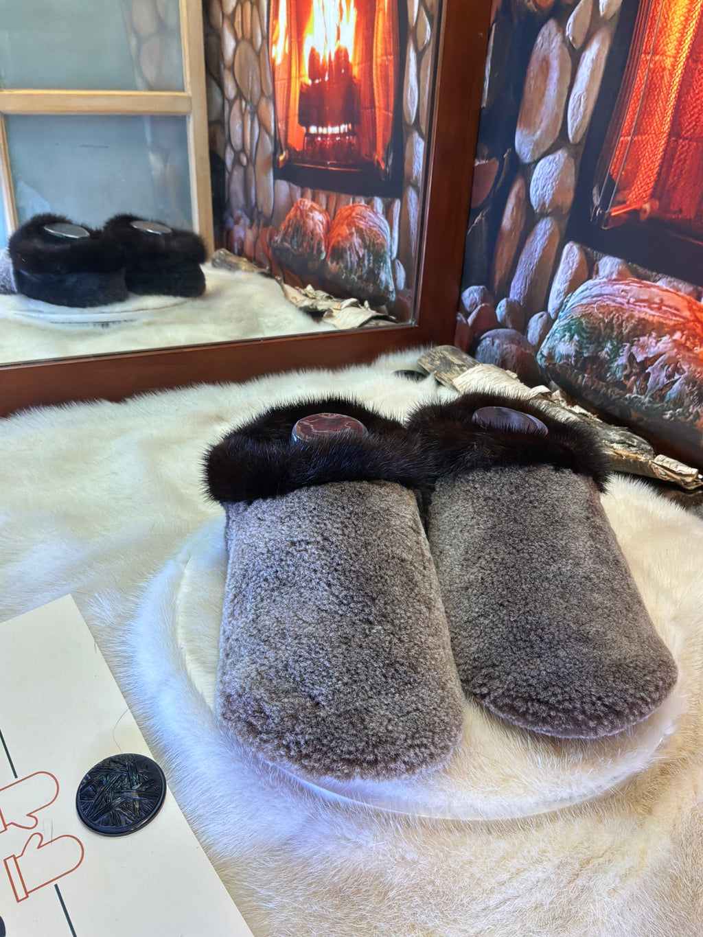 Slipper Denise pointure 9 femme – Sherling italien & cuir recyclé, pièce unique faite à la main au Québec