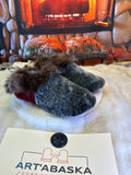 Slipper Gilberte pointure 9 femme – Sherling italien & cuir recyclé, pièce unique faite à la main au Québec