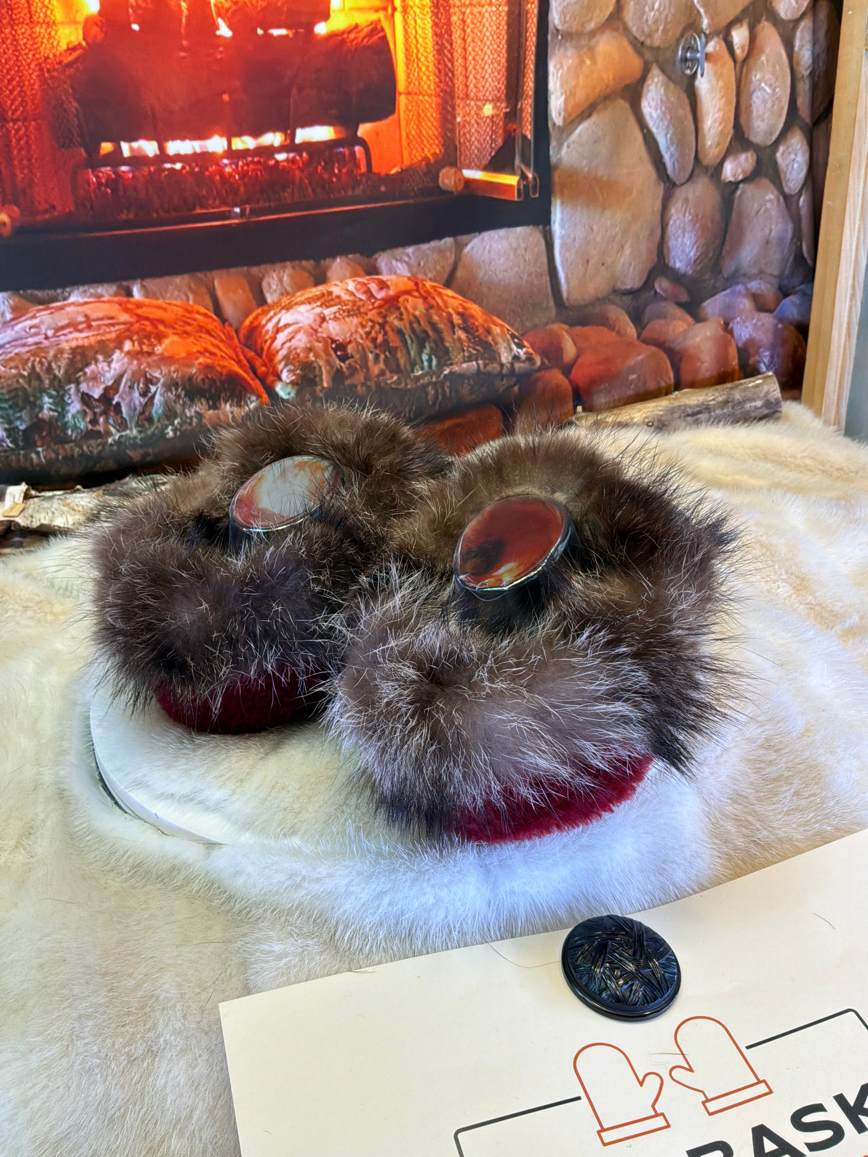 Slipper Gilberte pointure 9 femme – Sherling italien & cuir recyclé, pièce unique faite à la main au Québec