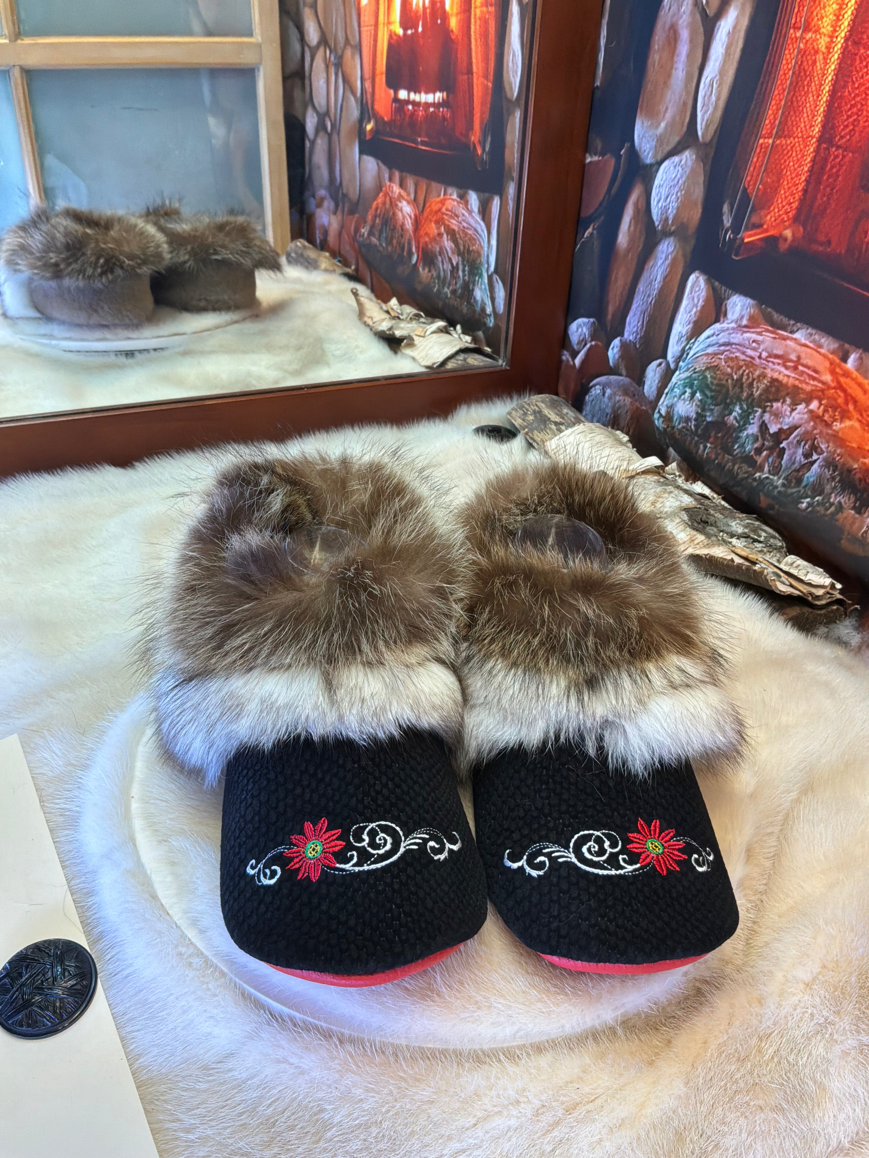 Slipper Simone pointure 9 Homme / 11 femme  – Sherling italien & cuir recyclé, pièce unique faite à la main au Québec