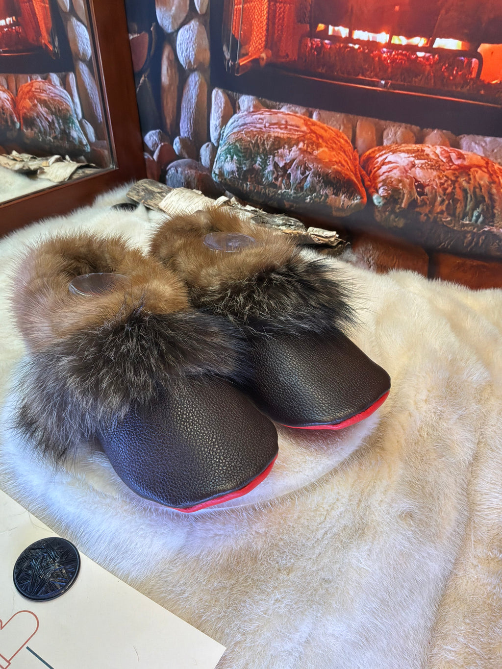 Slipper Fernande pointure 9 Homme / 11 femme  – Sherling italien & cuir recyclé, pièce unique faite à la main au Québec
