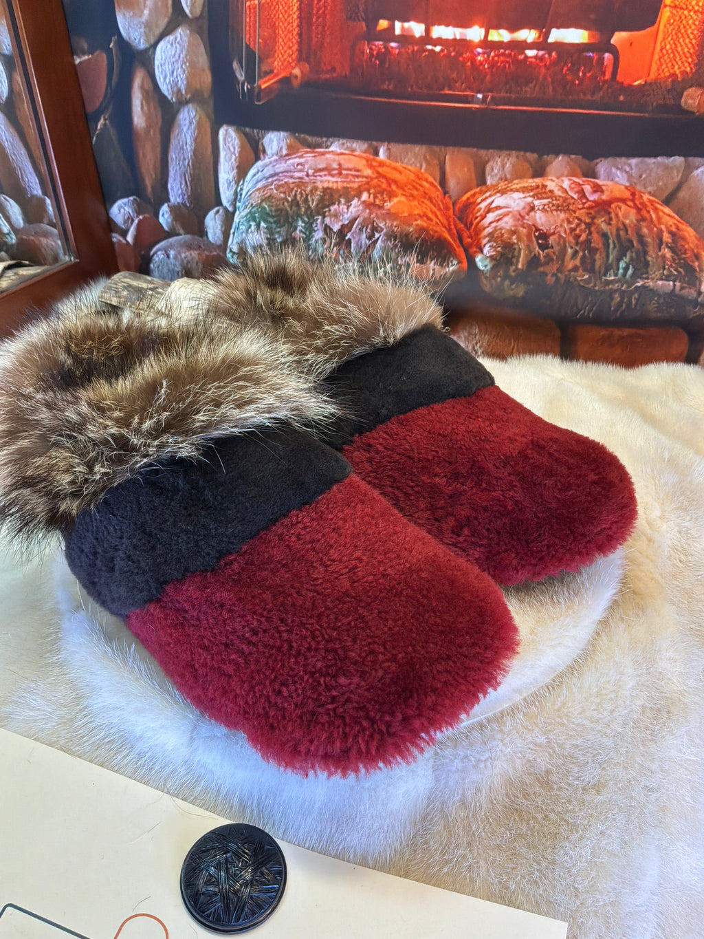Slipper Marguerite pointure 11 Homme – Sherling italien & cuir recyclé, pièce unique faite à la main au Québec