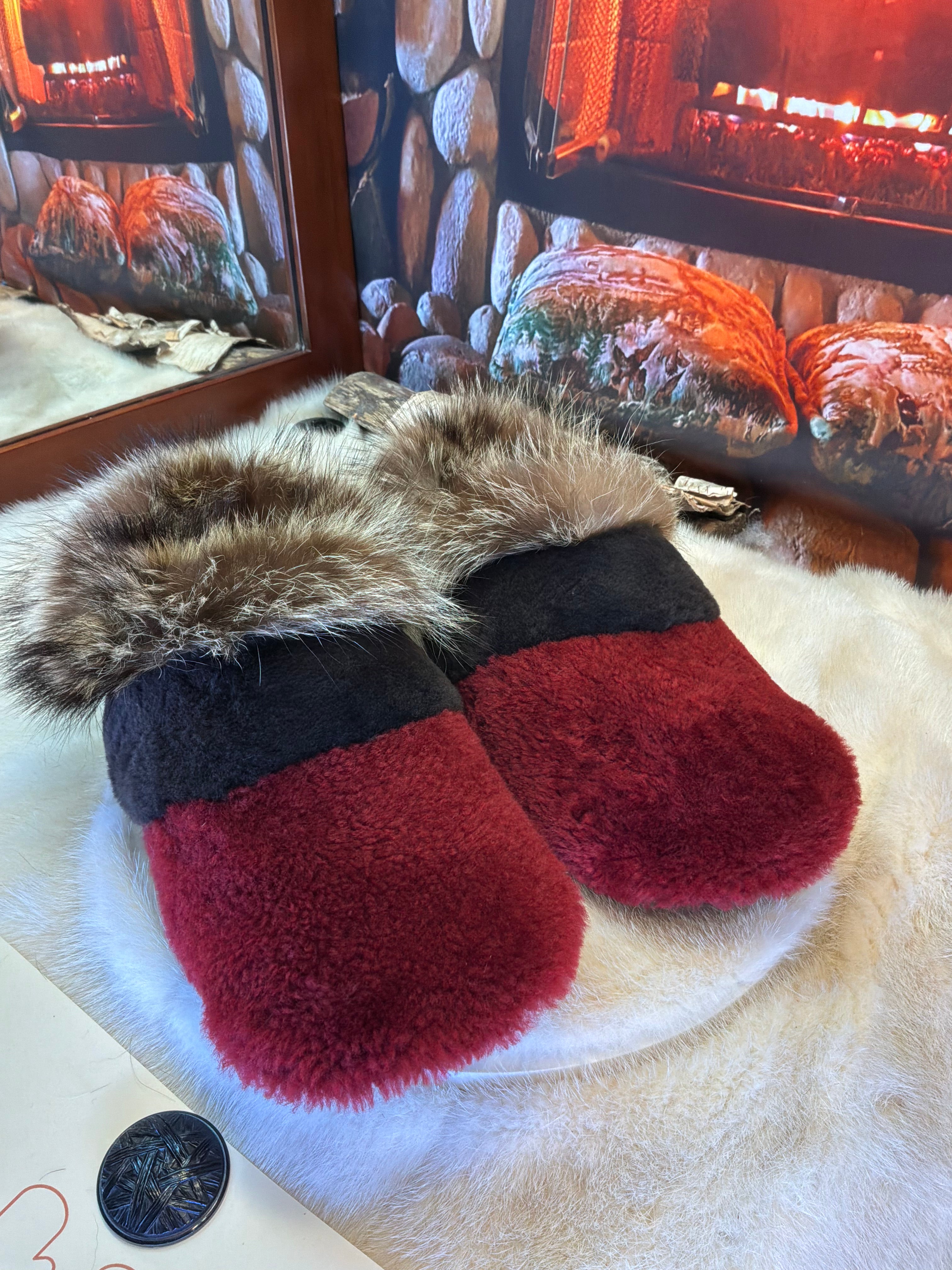 Slipper Marguerite pointure 11 Homme – Sherling italien & cuir recyclé, pièce unique faite à la main au Québec