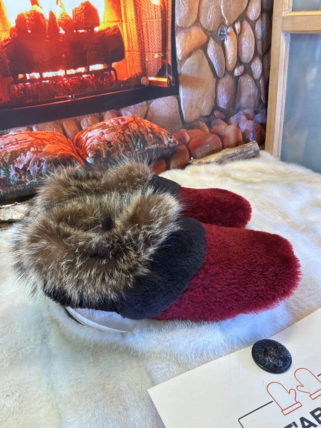 Slipper Marguerite pointure 11 Homme – Sherling italien & cuir recyclé, pièce unique faite à la main au Québec