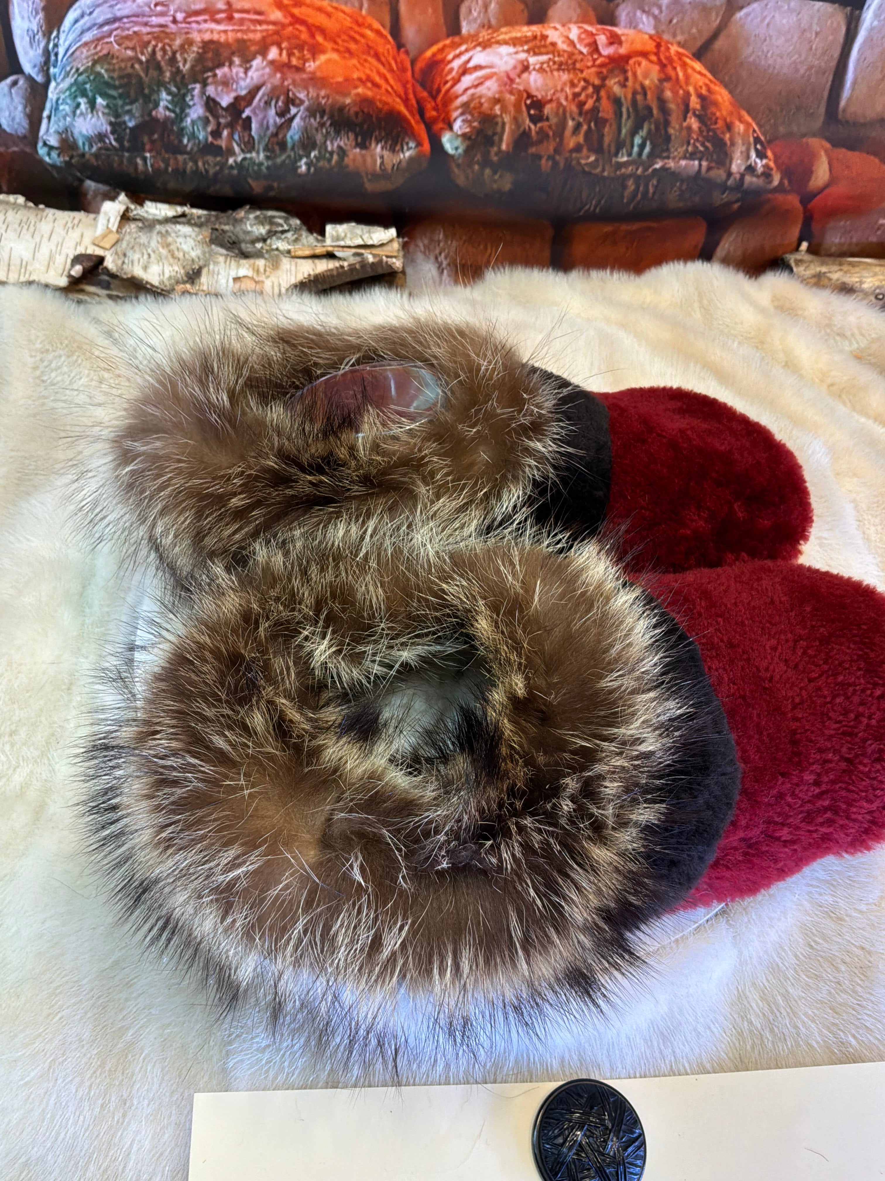 Slipper Marguerite pointure 11 Homme – Sherling italien & cuir recyclé, pièce unique faite à la main au Québec