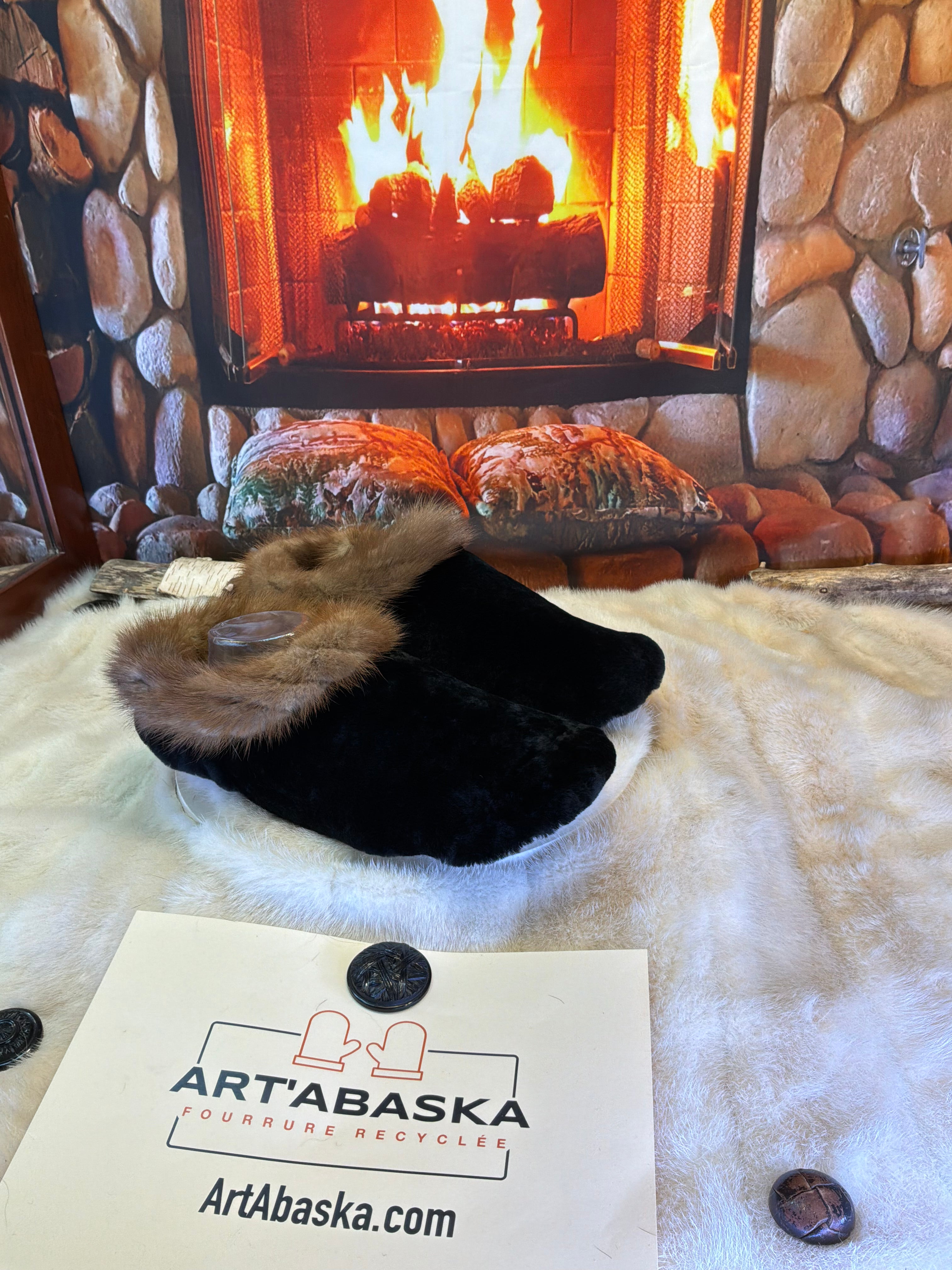 Slipper Colette pointure 11 Homme – Sherling italien & cuir recyclé, pièce unique faite à la main au Québec