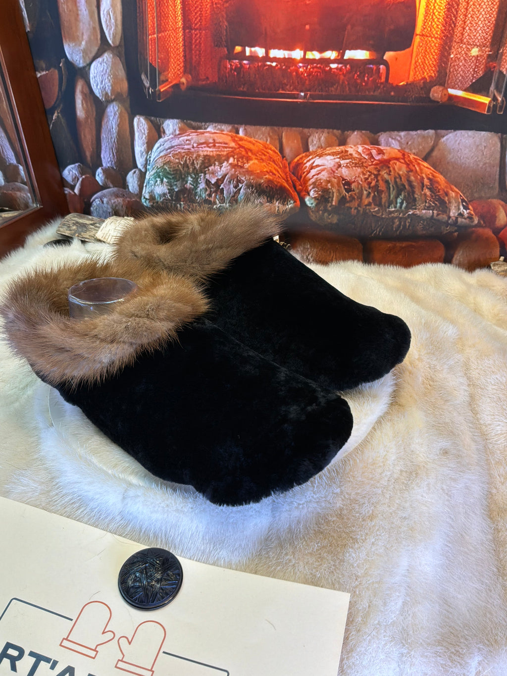 Slipper Colette pointure 11 Homme – Sherling italien & cuir recyclé, pièce unique faite à la main au Québec