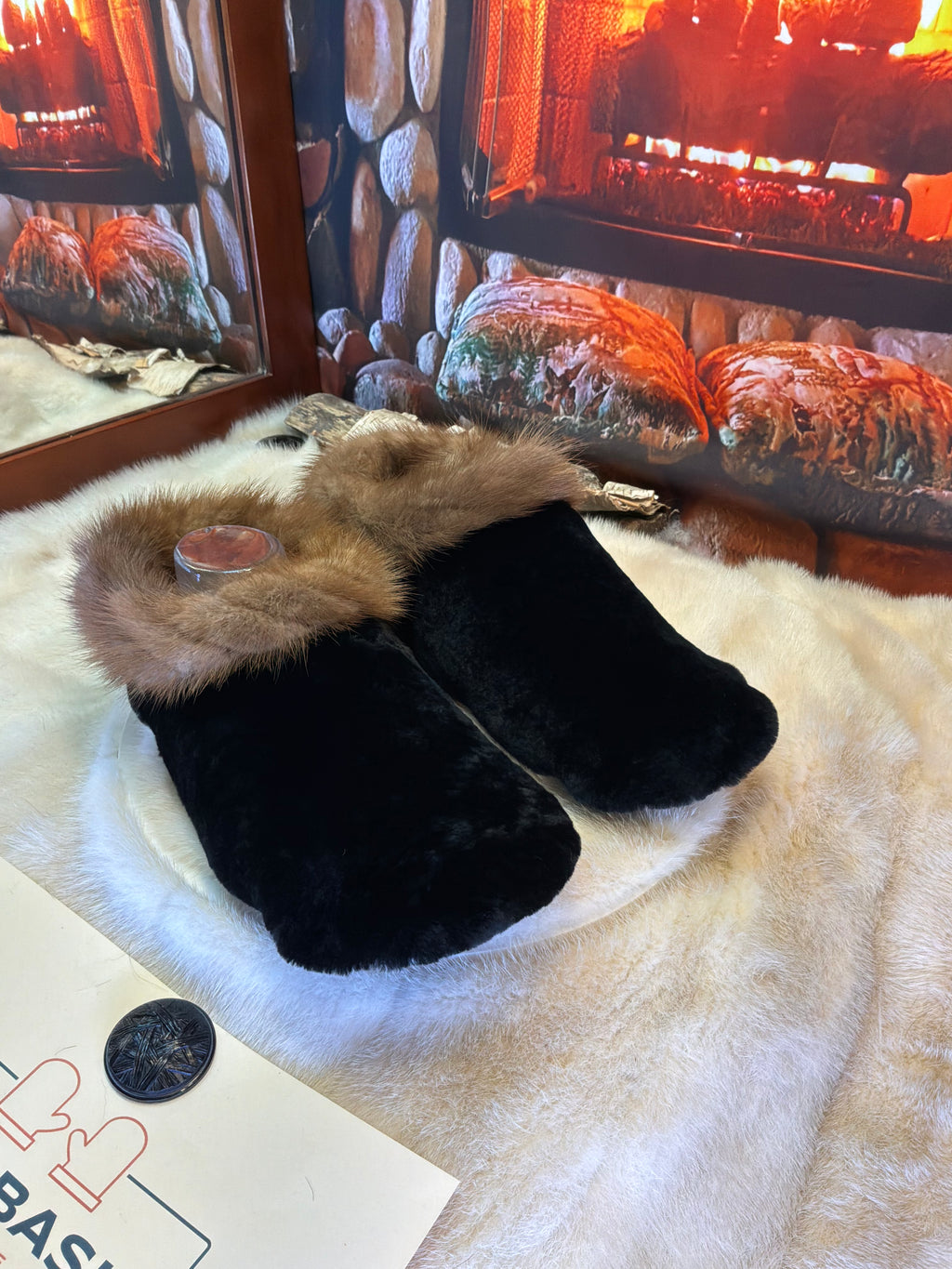 Slipper Colette pointure 11 Homme – Sherling italien & cuir recyclé, pièce unique faite à la main au Québec