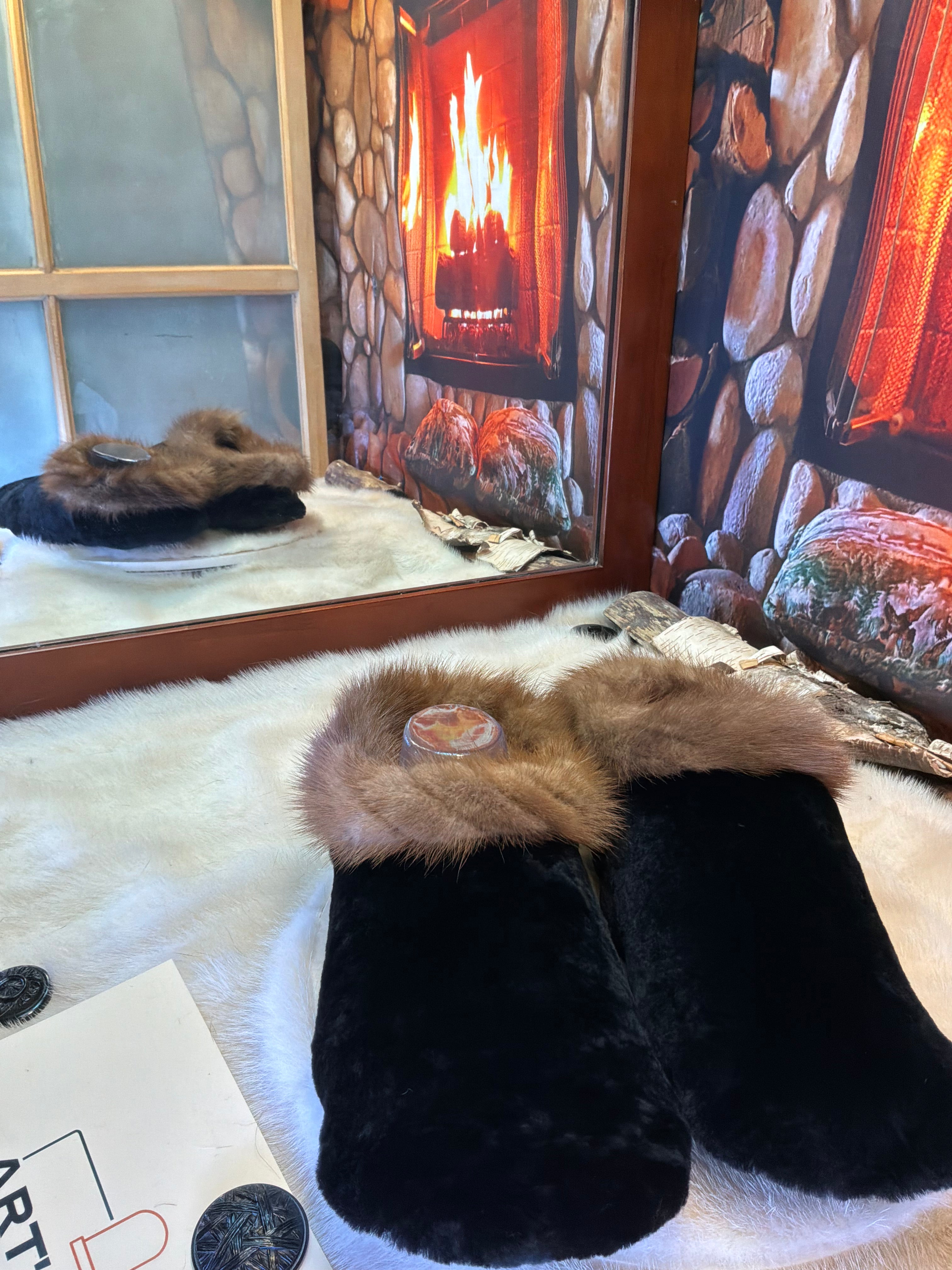 Slipper Colette pointure 11 Homme – Sherling italien & cuir recyclé, pièce unique faite à la main au Québec