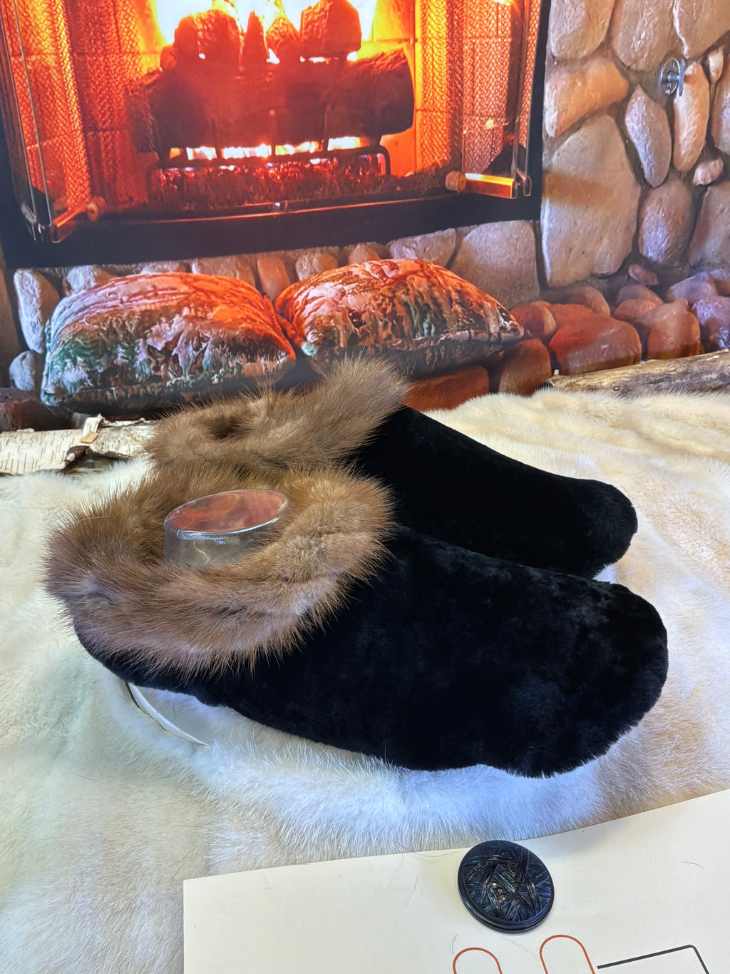 Slipper Colette pointure 11 Homme – Sherling italien & cuir recyclé, pièce unique faite à la main au Québec