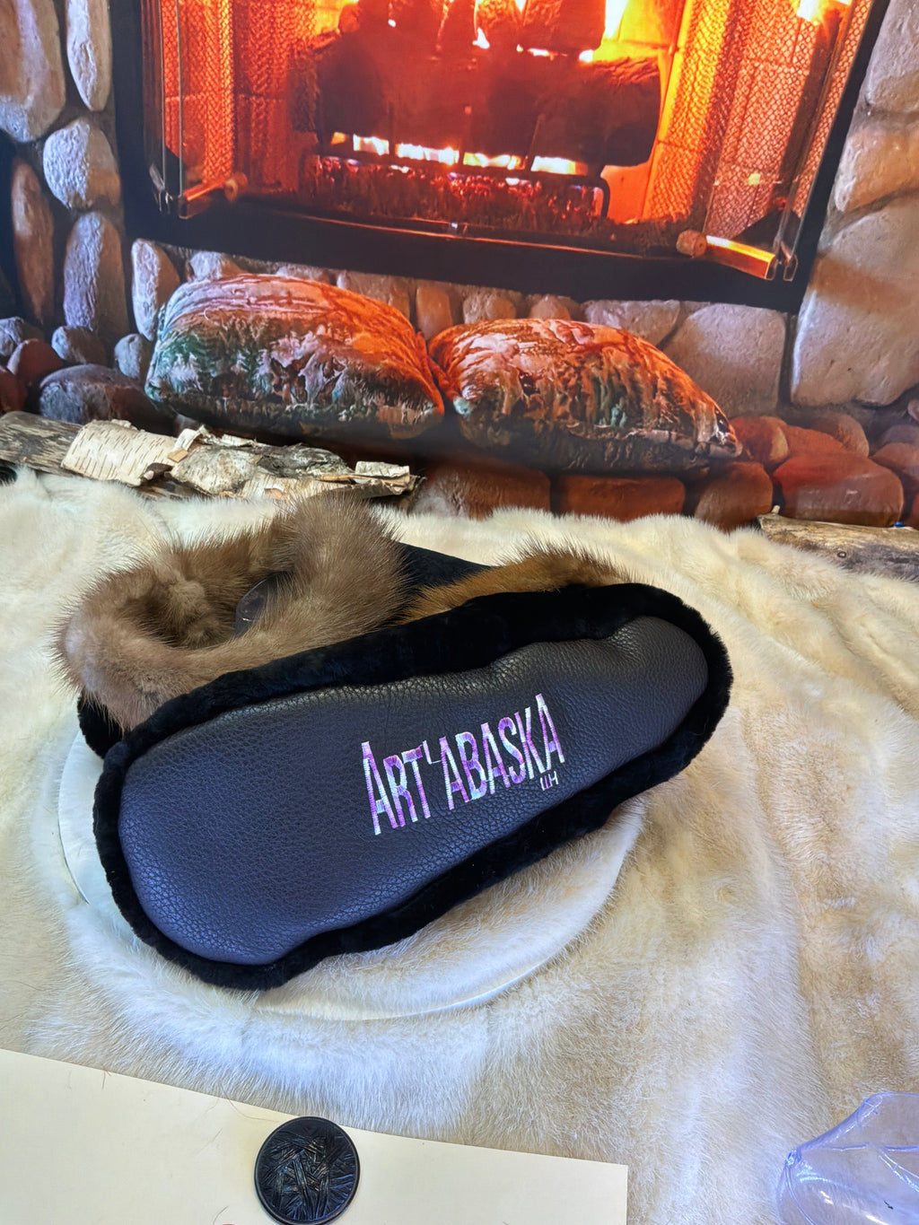 Slipper Colette pointure 11 Homme – Sherling italien & cuir recyclé, pièce unique faite à la main au Québec