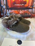 Slipper Germaine pointure 11 Homme – Sherling italien & cuir recyclé, pièce unique faite à la main au Québec