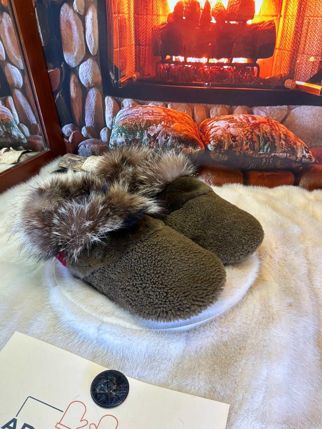 Slipper Germaine pointure 11 Homme – Sherling italien & cuir recyclé, pièce unique faite à la main au Québec