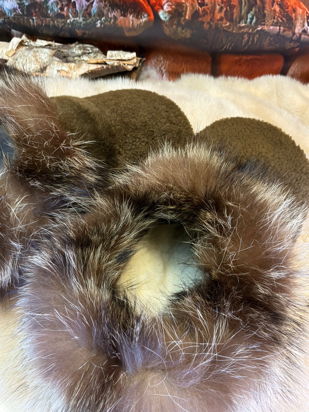 Slipper Germaine pointure 11 Homme – Sherling italien & cuir recyclé, pièce unique faite à la main au Québec