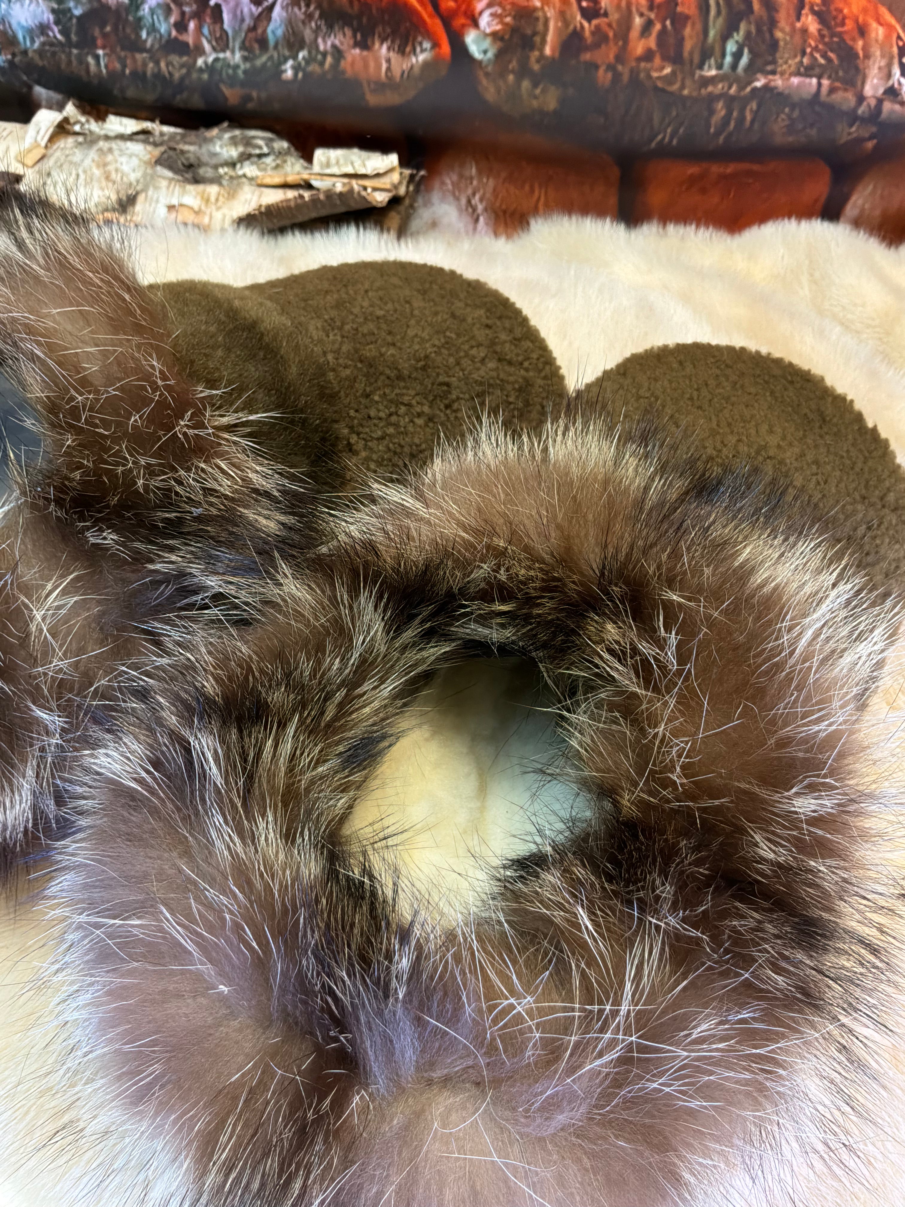 Slipper Germaine pointure 11 Homme – Sherling italien & cuir recyclé, pièce unique faite à la main au Québec