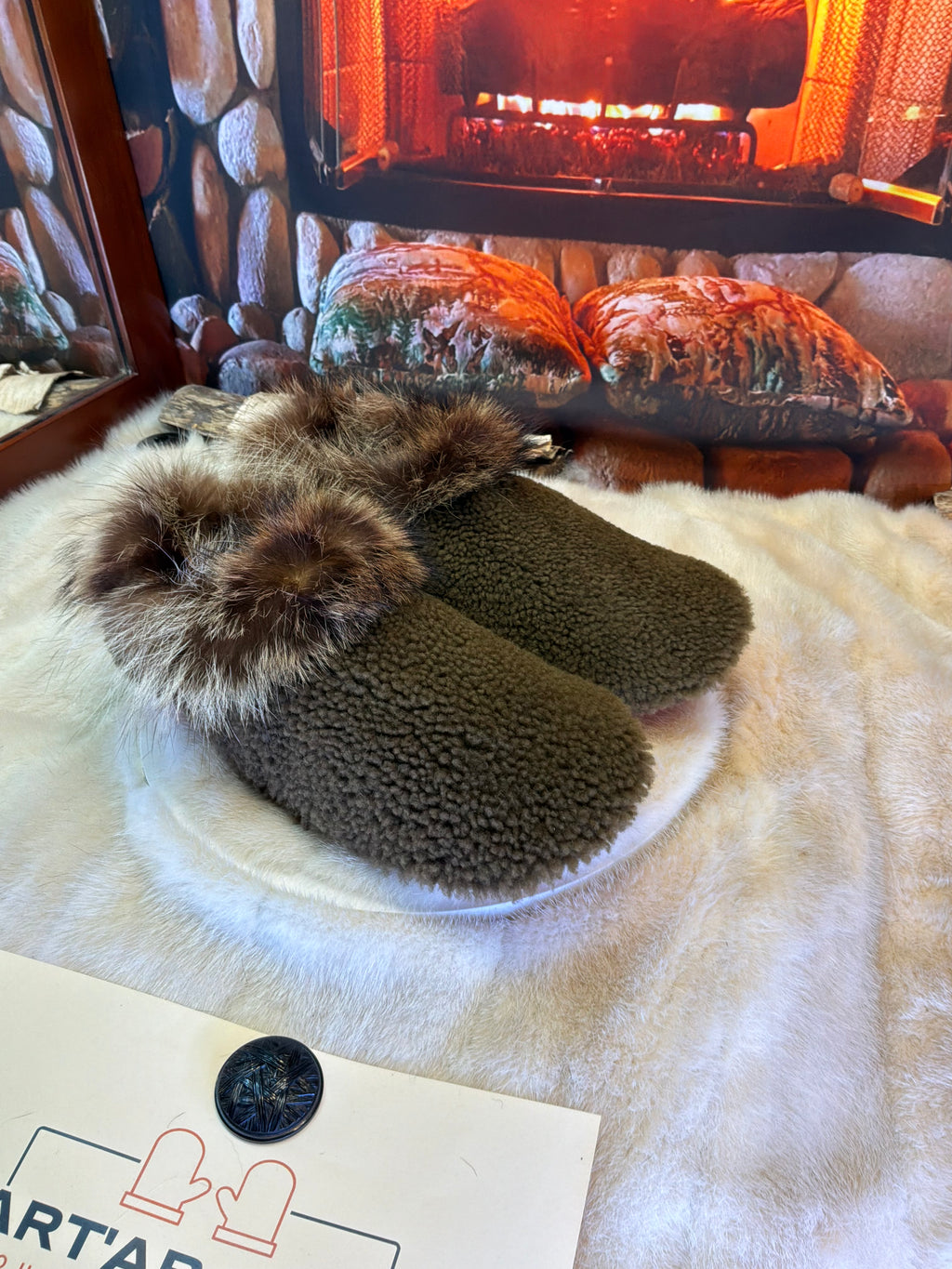 Slipper Aline pointure 11 Homme – Sherling italien & cuir recyclé, pièce unique faite à la main au Québec