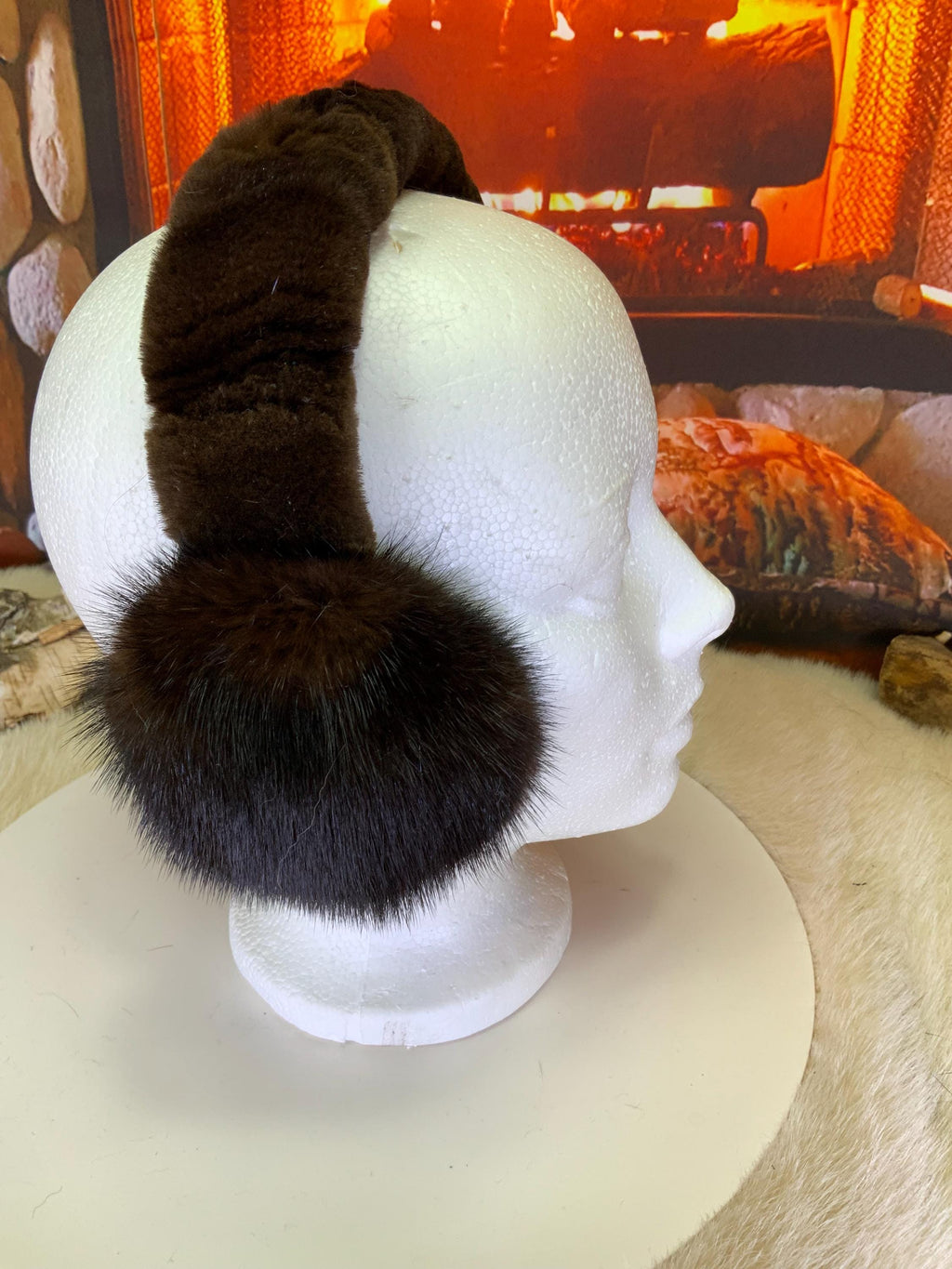 Cache-Oreilles tout en fourrure recyclée édition Vison brun naturel recyclé Les Francine